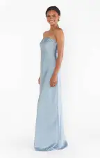 Taylor Tube Maxi Dress ~ Steel Blue Luxe Satin(XXS)