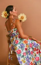 Juliet Maxi Dress ~ Charm Peony White Taffeta(XS)