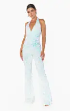 Studio Halter Jumpsuit ~ White Sparkle Sequins(XXS)