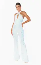 Studio Halter Jumpsuit ~ White Sparkle Sequins(XXS)