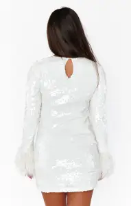 Priscilla Mini Dress ~ White Sequins with Fringe(XXS)