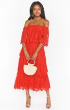 Lana Midi Dress ~ Red Spring Fling Lace(XS)