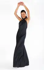 Jasmine Halter Maxi Dress ~ Black Luxe Satin(XXS)
