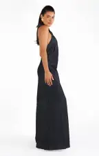 Jasmine Halter Maxi Dress ~ Black Luxe Satin(XXS)