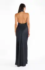 Jasmine Halter Maxi Dress ~ Black Luxe Satin(XXS)