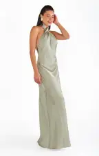 Jasmine Halter Maxi Dress ~ Moss Green Luxe Satin(XXS)