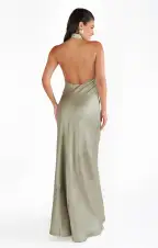 Jasmine Halter Maxi Dress ~ Moss Green Luxe Satin(XXS)