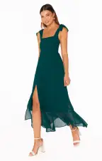 Claire Midi Dress ~ Emerald Chiffon(XXS)