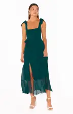 Claire Midi Dress ~ Emerald Chiffon(XXS)