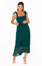 Claire Midi Dress ~ Emerald Chiffon(XXS)
