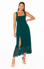 Claire Midi Dress ~ Emerald Chiffon(XXS)