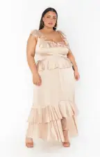 Reese Ruffle Dress ~ Champagne Luxe Satin(XXS)