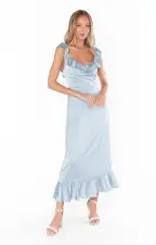 Alexis Midi Dress ~ Steel Blue Luxe Satin(XXS)