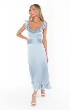 Alexis Midi Dress ~ Steel Blue Luxe Satin(XXS)