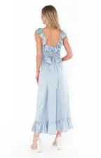 Alexis Midi Dress ~ Steel Blue Luxe Satin(XXS)