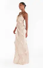 Romance Ruffle Dress ~ Champagne Luxe Satin(XXS)