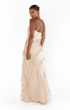 Romance Ruffle Dress ~ Champagne Luxe Satin(XXS)