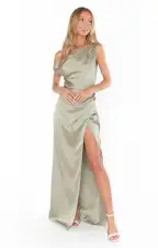 Jodie Dress ~ Moss Green Luxe Satin