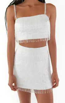Swift Fringe Skort ~ White Beaded Fringe(XXS)