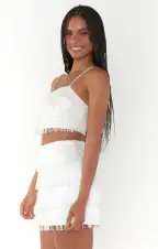 Swift Fringe Top ~ White Beaded Fringe(XXS)