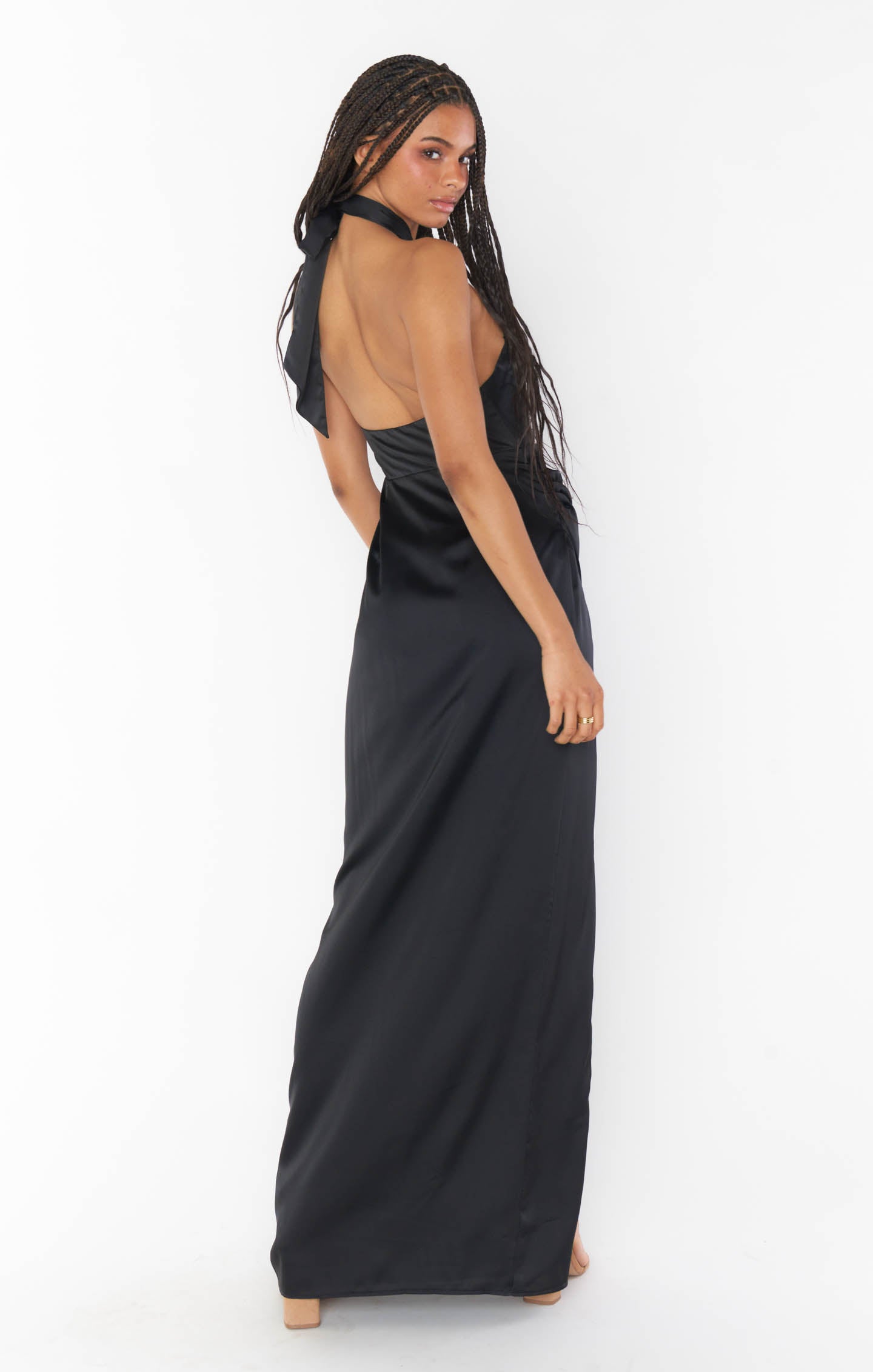 Adele Halter Maxi Dress ~ Black Luxe Satin(XXS)