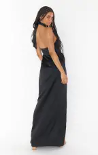 Adele Halter Maxi Dress ~ Black Luxe Satin(XXS)