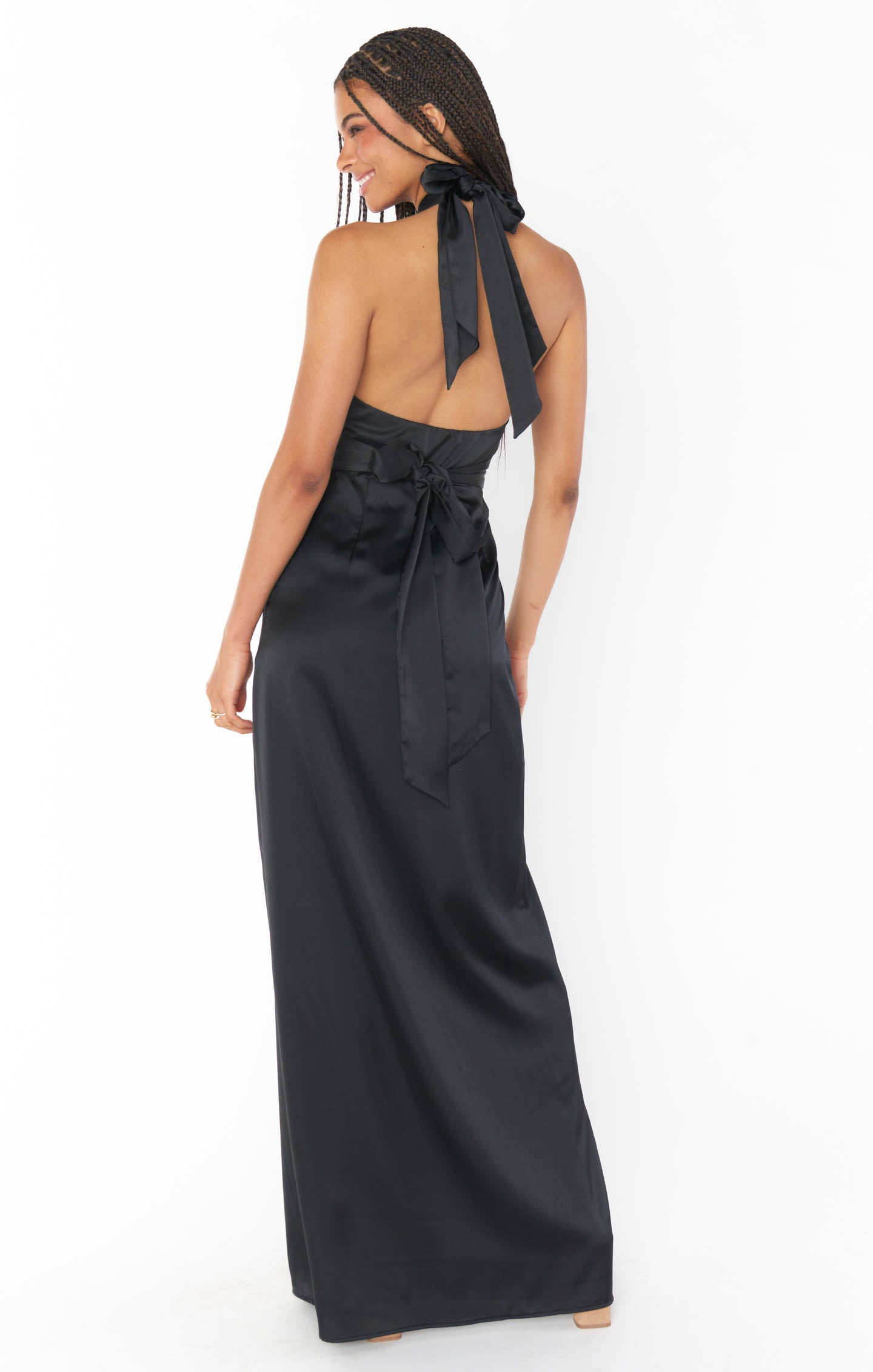 Adele Halter Maxi Dress ~ Black Luxe Satin(XXS)