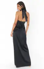 Adele Halter Maxi Dress ~ Black Luxe Satin(XXS)
