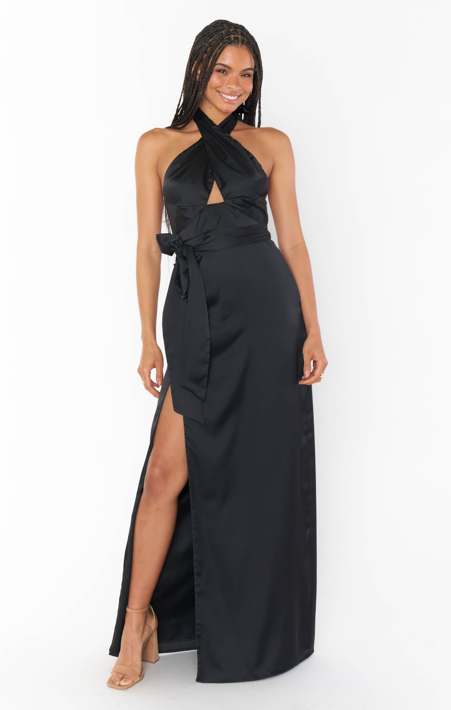 Adele Halter Maxi Dress ~ Black Luxe Satin(XXS)