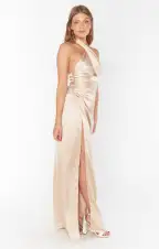 Adele Halter Maxi Dress ~ Champagne Luxe Satin(XXS)