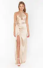 Adele Halter Maxi Dress ~ Champagne Luxe Satin(XXS)