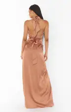 Adele Halter Maxi Dress ~ Copper Luxe Satin(XXS)