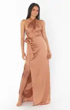 Adele Halter Maxi Dress ~ Copper Luxe Satin(XXS)