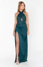 Adele Halter Maxi Dress ~ Deep Emerald Luxe Satin(XXS)