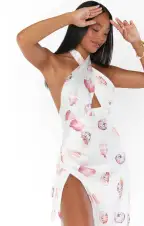Adele Halter Maxi Dress ~ White Shell Luxe Satin(XXS)