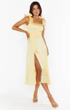 Garden Midi Dress ~ Pale Yellow Luxe Satin(XXS)