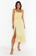 Garden Midi Dress ~ Pale Yellow Luxe Satin(XXS)