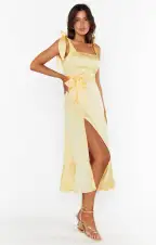 Garden Midi Dress ~ Pale Yellow Luxe Satin(XXS)
