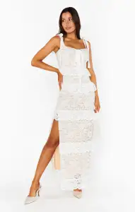 Monique Tie Maxi Dress ~ White Forever Lace(XXS)