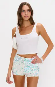Ziggy Shorts ~ White Sparkle Sequins(XXS)