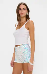 Ziggy Shorts ~ White Sparkle Sequins(XXS)