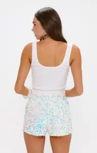 Ziggy Shorts ~ White Sparkle Sequins(XXS)