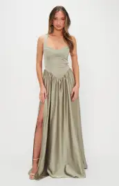 Abigail Maxi Dress ~ Moss Green Luxe Satin(XXS)