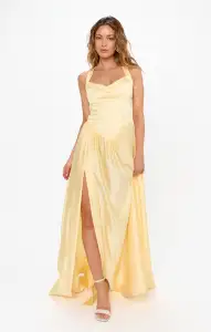 Abigail Maxi Dress ~ Pale Yellow Luxe Satin(XXS)