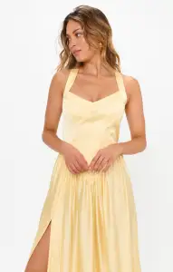 Abigail Maxi Dress ~ Pale Yellow Luxe Satin(XXS)