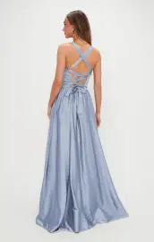 Abigail Maxi Dress ~ Steel Blue Luxe Satin(XXS)