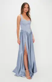 Abigail Maxi Dress ~ Steel Blue Luxe Satin(XXS)