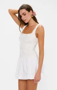 Bradshaw Mini Dress ~ Rosette Mesh White(XXS)