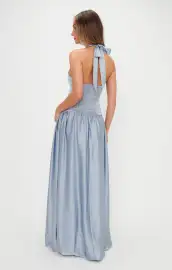 Eliza Maxi Dress ~ Steel Blue Luxe Satin(XXS)