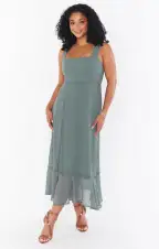 Claire Midi Dress ~ Deep Sage Chiffon(XXS)